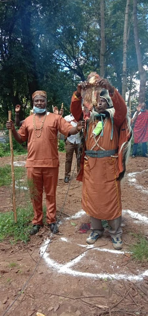 The elders led by "Muthamaki" Njoroge Wa Karatu perform traditional ritual in April appealing for God's intervention over COVID-19 pandemic