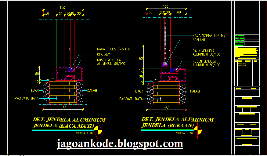 Detail Kusen Jendela Aluminium Autocad Dwg  Jagoan Kode