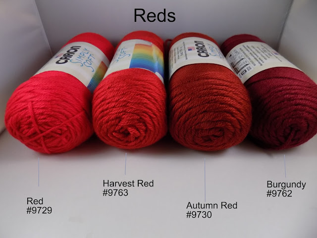 Caron Simply Soft Yarn Red 9729 Harvest Red 9763 Autumn Red 9730 Burgundy 9762