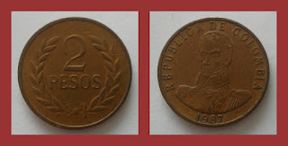 C16 COLOMBIA 2 PESOS COIN VF (1977-1987)