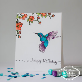 Peek-a-boo designs humming bird colored with copic markers
