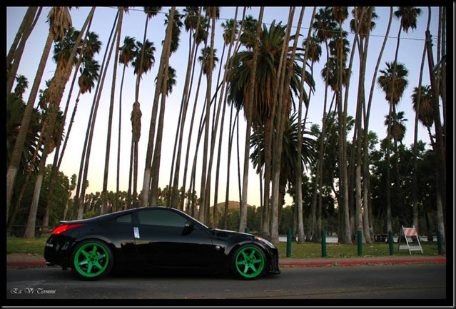 350Z on Takata green Volks TE37