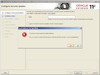 Fig 1.5 Oracle Database 11gR2 Win64 Installation - Email Address Not Specified