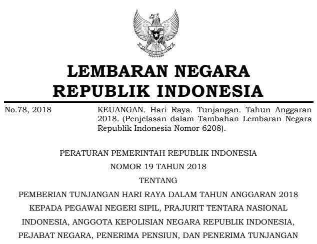 Download Peraturan Pemerintah PP dan Peraturan Menteri Keuangan Republik Indonesia PMK Tentang Pemberian Tunjangan Hari Raya THR dan Gaji Ke13 Tahun 2018
