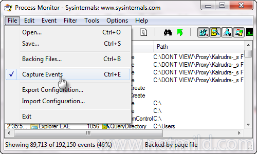 Process Monitor Capture Events [Windows 7 Tips] Cara Monitor Aplikasi mana yang memakan Sumber daya