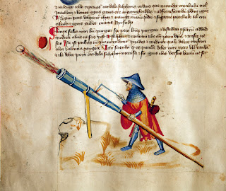 1400 tarihli el yazmasında ateşlenen bir topu gösterir çizim