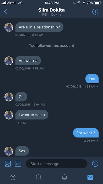  Nigerian lady exposes unfortunate "Ijebu" Gynaecologist" who slid into her DM to ask for sex