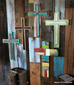rustic cross, reclaimed wood, salvaged wood, barnwood, spring decor, Easter, faith,http://bec4-beyondthepicketfence.blogspot.com/2016/02/more-rustic-crosses-and-finding-waldo.html 