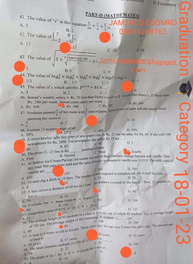 IBA SCREENING TEST | Graduation 🎓 Category | Solved Papers of IBA SCREENING TEST BPS 05 to BPS 15