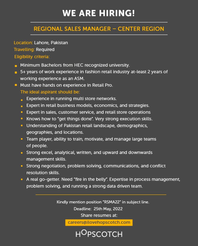 HOPSCOTCH® Announced Job for “Regional Sales Manager – Center Region”