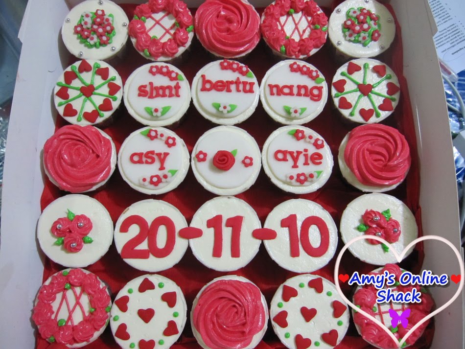 have chosen a beautiful red white theme cupcakes for their engagement