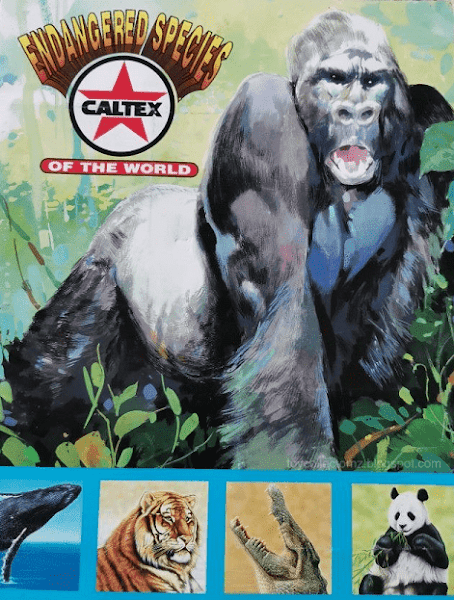 Card Album Front featuring Mountain Gorilla, Humpback Whale, Giant Panda, Estuarine Crocodile and Siberian Tiger from the Caltex Collectible Cards 1995 Endangered Species of the World