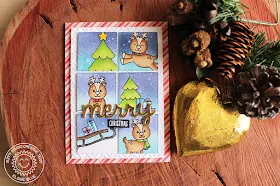 Sunny Studio Stamps: Gleeful Reindeer Grid Style Christmas Card by Eloise Blue.