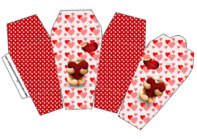 Teddy Bear in Love Free Printable Chinese Take Away Box.