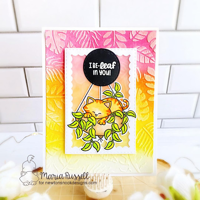 I Be-LEAF in you card by Maria Russell | Newton's Hanging Basket Stamp Set, Framework Die Set and Tropical Leaves Stencil by Newton's Nook Designs