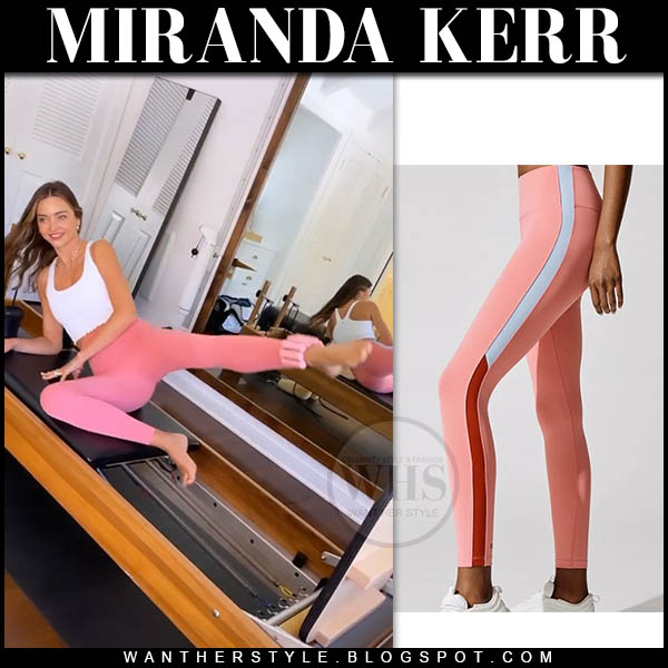 Miranda Kerr in pink leggings and white crop top