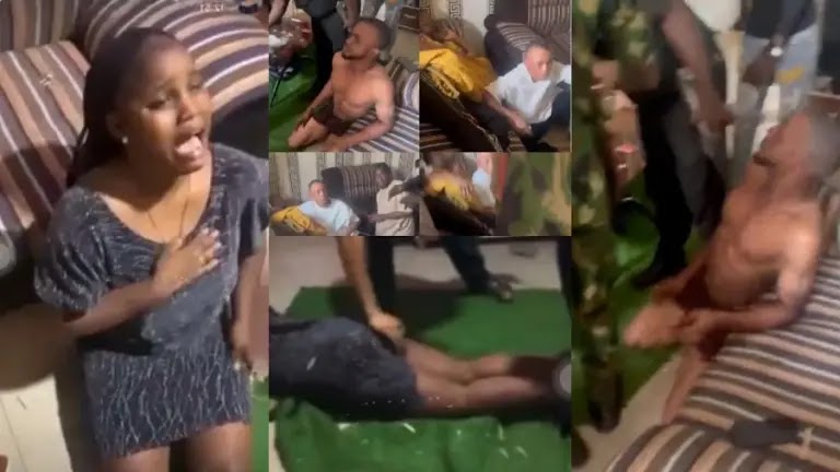 Lady calls her brothers, army on boyfriend who flogged her for cheating (video)