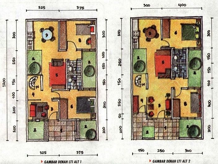 denah rumah hook 2 lantai tampak modern