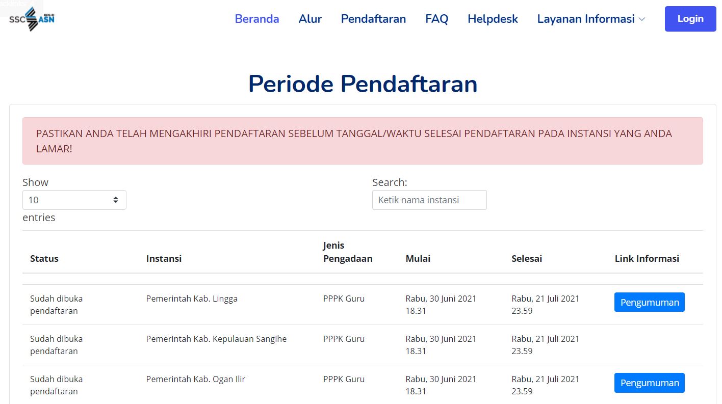 Pengumuman Seleksi Penerimaan CPNS PPPK Tahun Anggaran 2021  (Seluruh K/L/Pemda)