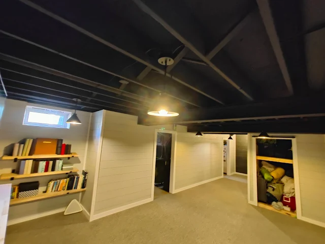 Black Painted Basement Ceiling