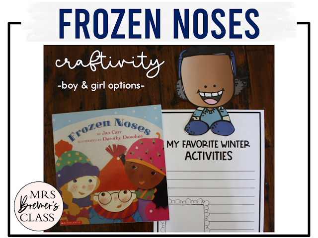 Frozen Noses book activities unit with literacy printables, reading companion activities, lesson ideas, and a craft for winter in Kindergarten and First Grade