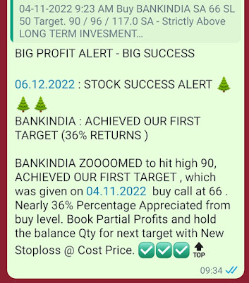 BIG PROFIT ALERT - BANKINDIA ACHIEVED OUR FIRST TARGET 36% RETURNS -06.12.2022