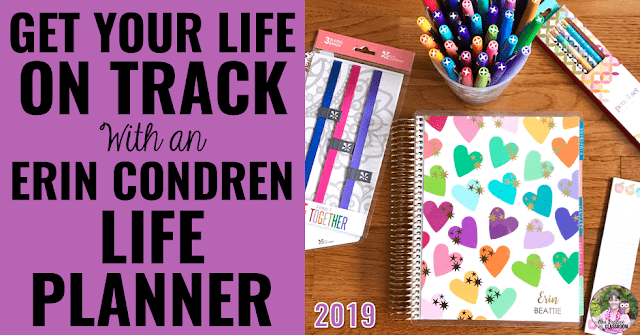 Image of planner and accessories with text, "Get Your Life On Track With An Erin Condren Life Planner."