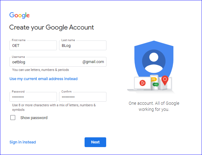 how to create gmail account in mobile