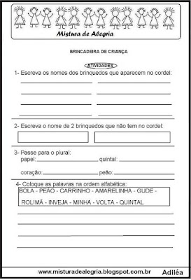 Cordel brincadeira de crianças,alfabetização