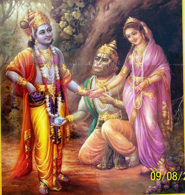 Jambavan offering his daugher Jambavati hand to Lord Krishna