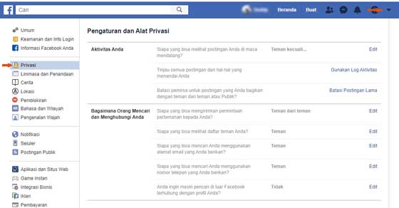 pengaturan dasar privasi facebook