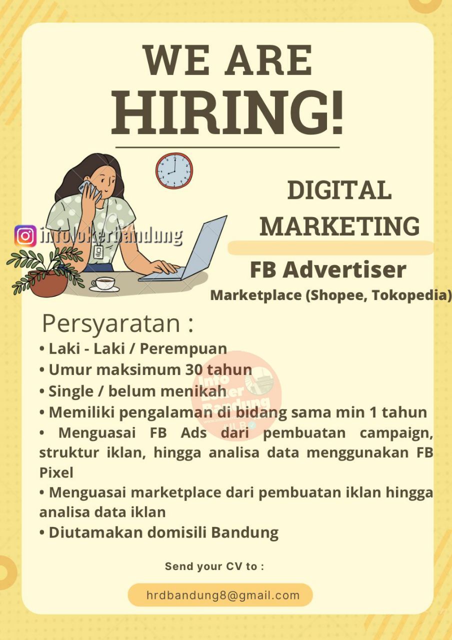 Lowongan Kerja Digital Marketing & FB Advertiser Bandung Bandung Agustus 2022