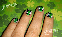 St Patricks Patty's Day Green Plaid Argyle Nail Design