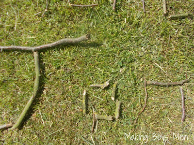 Stick writing, perfect for learning in the sun and no prep needed from Making Boys Men