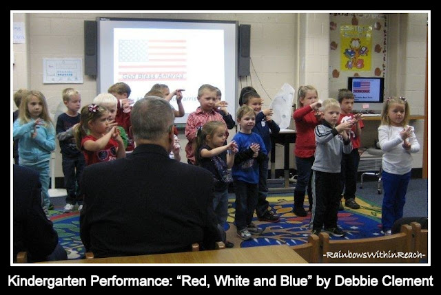 photo of: Kindergarten Children Performing: "Red, White and Blue" by Debbie Clement