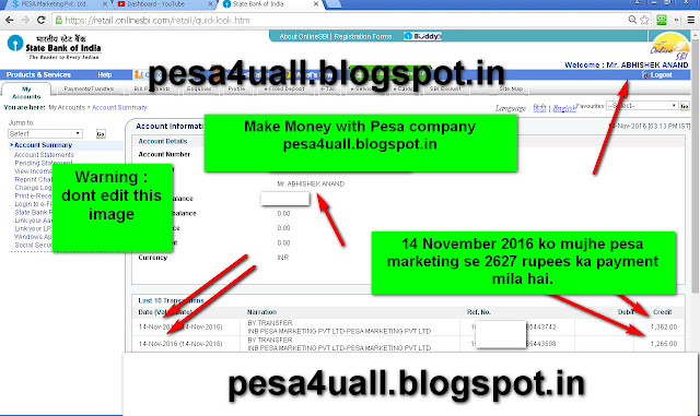 14 Novmeber 2016 ko mujhe pesa marketing se 2627 rupees ka weekly payment mila hai-see screenshot