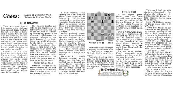 Chess: Drama of Opposing Wills Evident in Fischer Finale