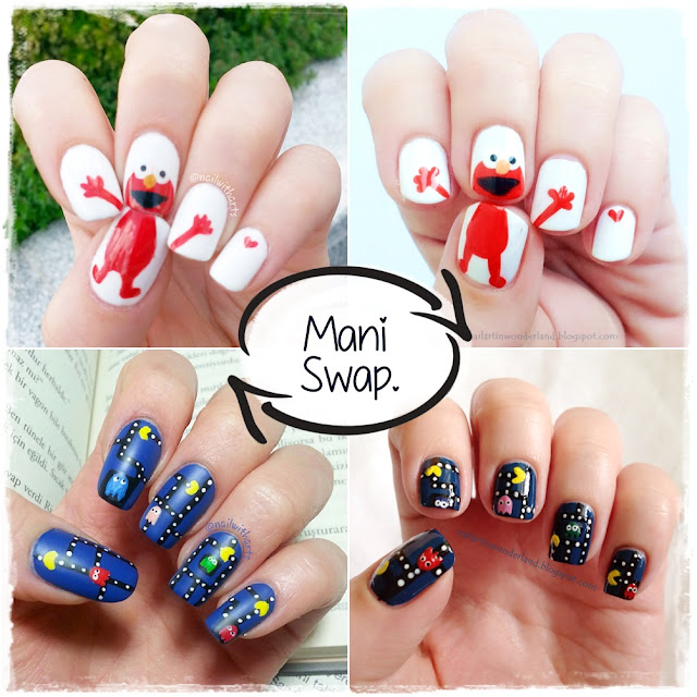 Elmo and Pacman Nail Art