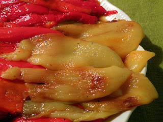 Closeup of Roasted Red, Yellow, and Orange Peppers