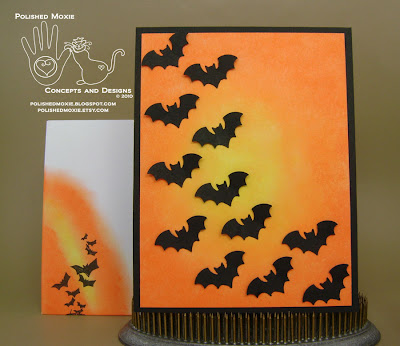 Picture of my handmade bats Halloween card and its coordinating handmade envelope