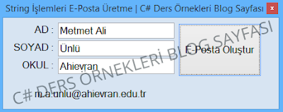 C# string işlemleri ile eposta üretme tolower gibi örnek kodları indirebilirsiniz.