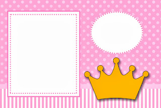 Golden Crown in Pink with Polka Dots: Free Printable Invitations.