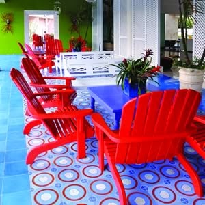 Dominican artist, Cándido Bidó is renowned for his intense colors and attention to detail. He's also the creative force behind the bold Espiral cement tile design used on this open-air patio floor.