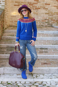 Asos Jaeger sweater, UGG blue sapphire boots, Dolce & Gabbana burgundy sunglasses, fair isle jumper, Ecua-Andino hat, Fashion and Cookies, fashion blogger