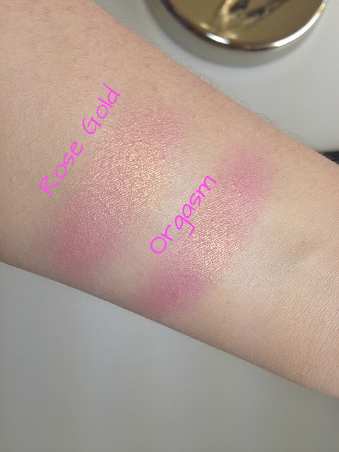 nars orgasm and rose gold blush swatch