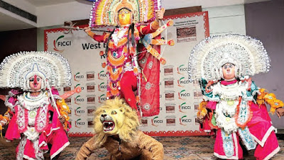 Folk artistes from Purulia, West Bengal, perform the Chhau dance of Eastern India