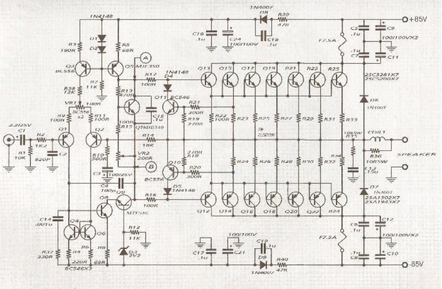 2sc 5200 Mosfet Audio Amplifire Circuit - On Schematic Above Is Describe The 600 Watt Power Amplifier Circuit And The Voltage Input Source Is About 85vdc - 2sc 5200 Mosfet Audio Amplifire Circuit