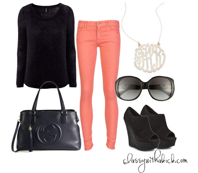 Black & Coral Outfit featuring Gap Jeans