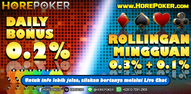  IDN Poker Bonus Rollinggan Mingguan 0,3% + 0,1%