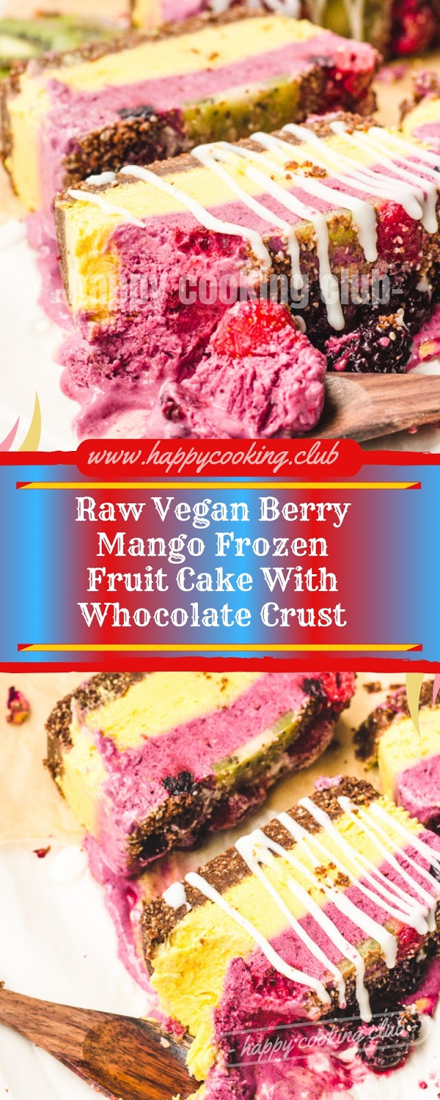 Raw Vegan Berry Mango Frozen Fruit Cake With Whocolate Crust